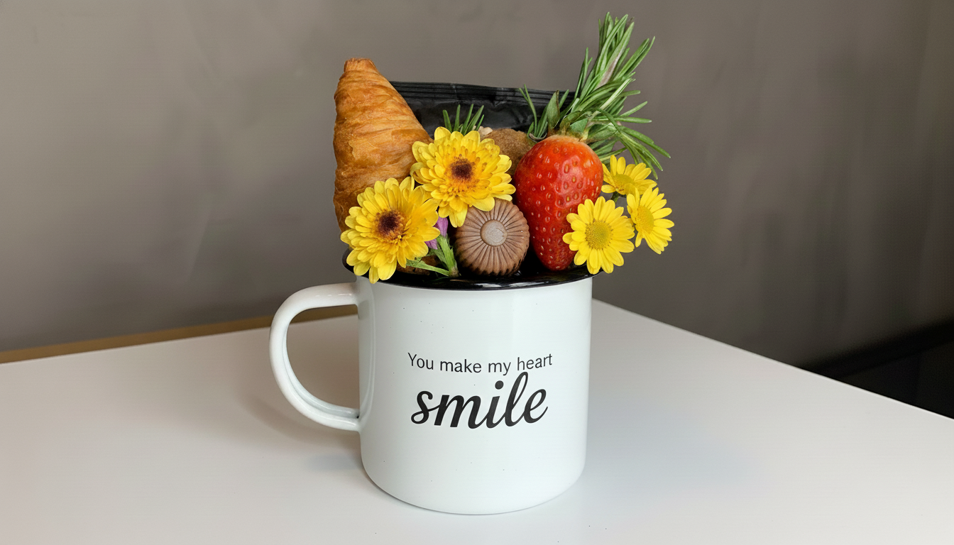 Taza con Flores Amarillas y Snack